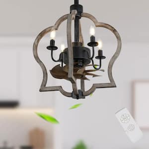 15 in. Farmhouse 4-Light Indoor Shabby Chic Weathered Wood Ceiling Fan with Lights and Remote