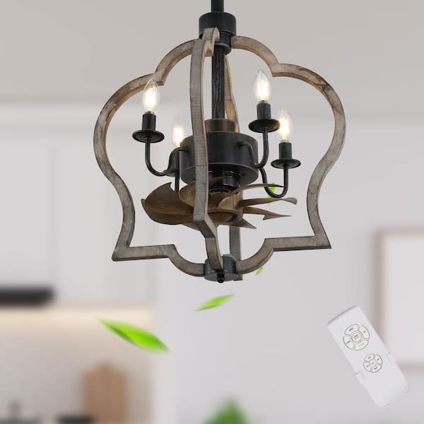 Bella Depot 15 in. Farmhouse 4-Light Indoor Shabby Chic Weathered Wood Ceiling Fan with Lights and Remote
