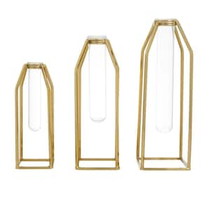 13 in., 12 in., 9 in. Gold Test Tube Stainless Steel Metal Decorative Vase (Set of 3)