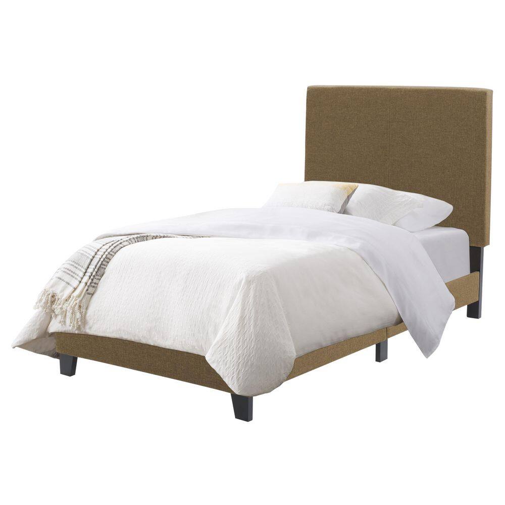 Juniper Twin Clay Brown Fabric Upholstered Bed with Solid Wood Frame