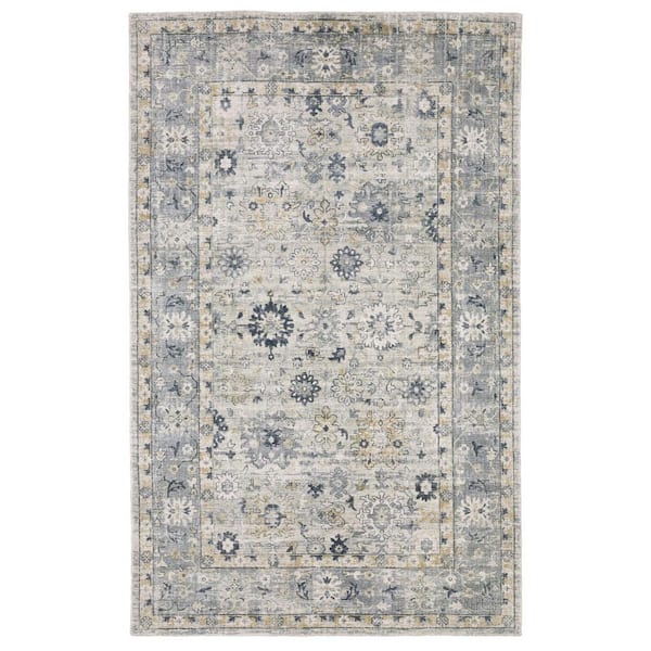 10 ft. x 14 ft. Gray, Blue Oriental Washable Area Rug