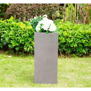 28 in. H Square Natural Concrete/Fiberglass Indoor Outdoor Modern Seamless Tall Planter