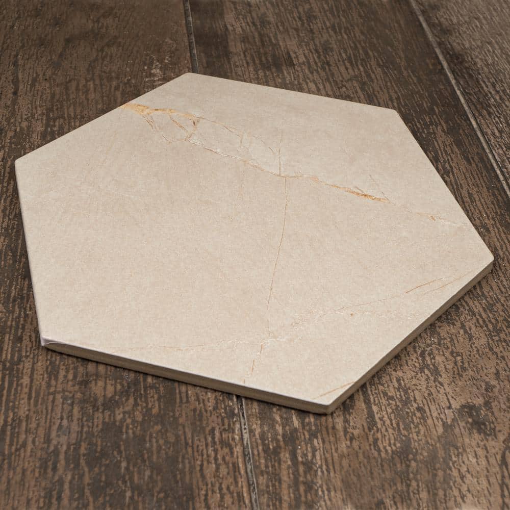 Beige Hexagon Porcelain Wall and Floor Tile 7.7" x 8.9"