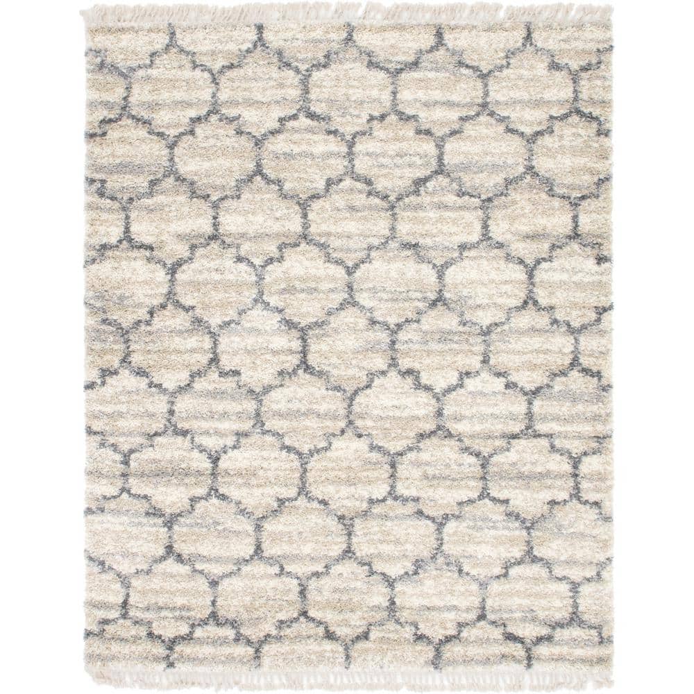 Plush & Cozy Area Rug Ivory/Tan 5' 0 x 8' 0 Rectangular Unique Loom Hygge Shag Collection Modern Moroccan Inspired 