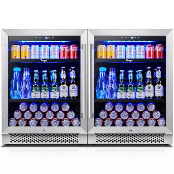 Yeego 30 inch Beverage Refrigerator, Two 15'' Coolers Side-by-Side  Freestanding Fridge under Counter Beer for Drink Soda Wine, Hold 160 Cans