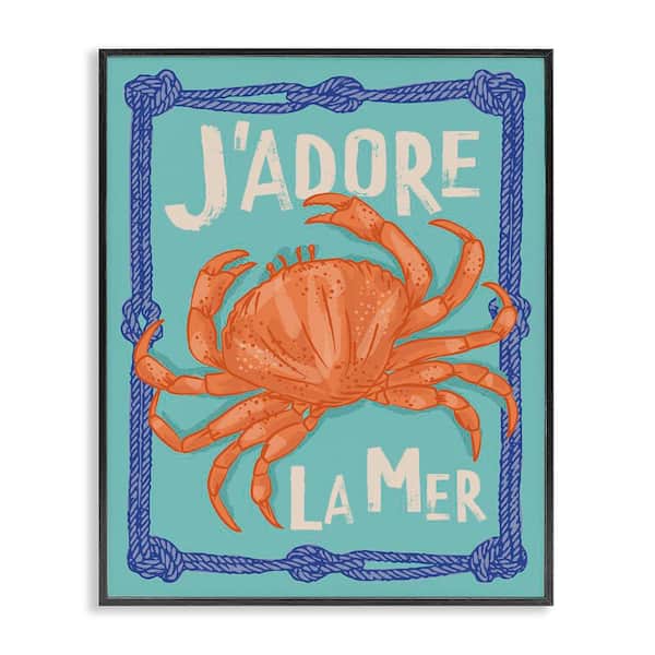 Stupell Industries J'adore La Mer Crab by Lisa Perry Whitebutton Black Framed Animal Giclee Art Print 14 in. x 11 in.