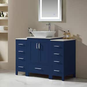 48 in. W x 22 in. D x 38.7 in . H Freestanding Bath Vanity in Blue with White Engineer Stone Top and Vessel Sink