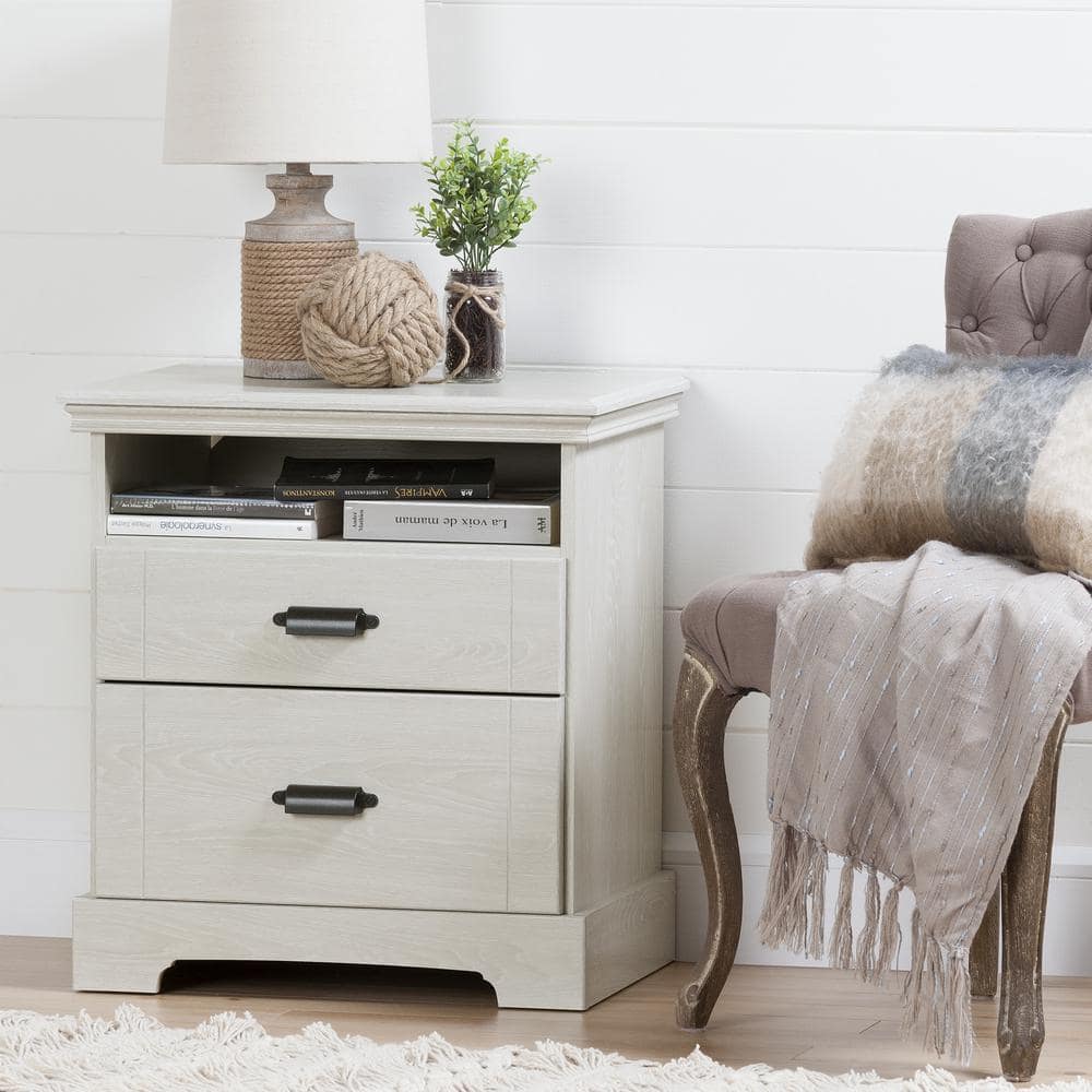 Avilla Modern Winter Oak 2-Drawer Nightstand with Open Cubby