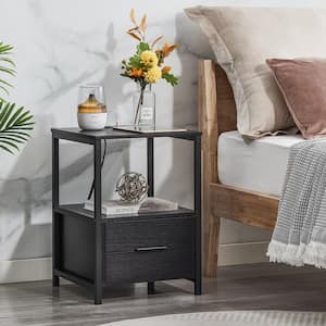 Nightstand with Charging Station End/Side Table with Storage Drawer, USB Portand Power Outlets, Night Stand, Black