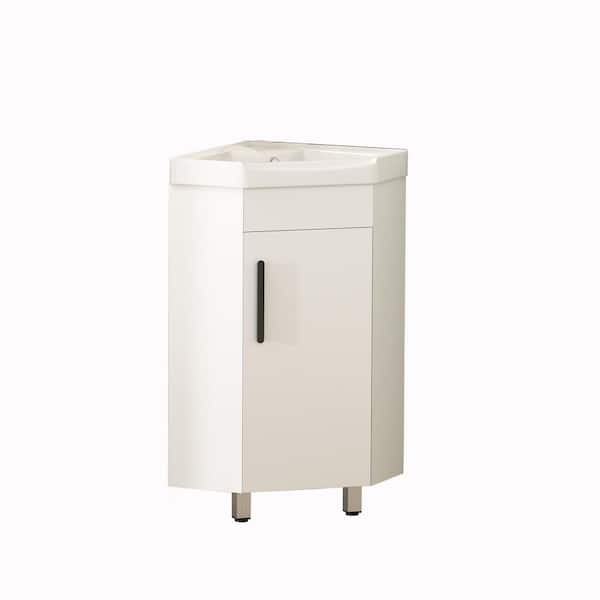 17 in. Freestanding White Corner Bath Vanity with Triangular Ceramic Top Unassembled, Adjustable Shelf and Deep Basin