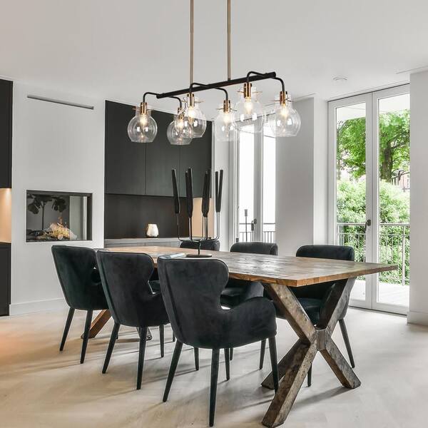 Zevni 28 in. 6-Light Modern Black Island Chandelier, Globe