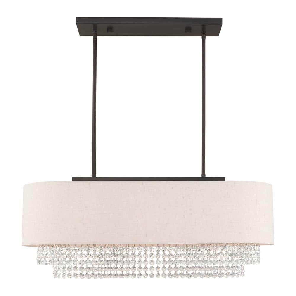 Carlisle English Bronze 3-Light Linear Chandelier with Crystal Draping