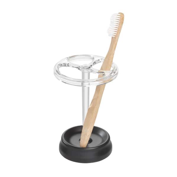 iDesign Round Toothbrush Stand Clear/Matte Black