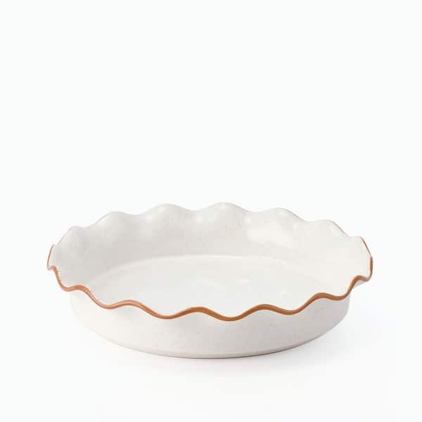 10.5 in. Ceramic Pie Pan with Ruffled Edge, Non-Stick Deep Dish for Baking Apple Pie, Quiche, Pot Pies, Tart