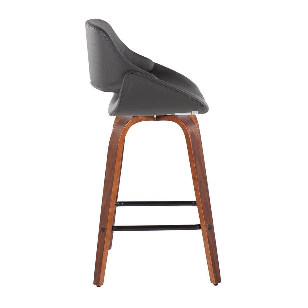 Set of 2 Black and Walnut Swivel Barstools