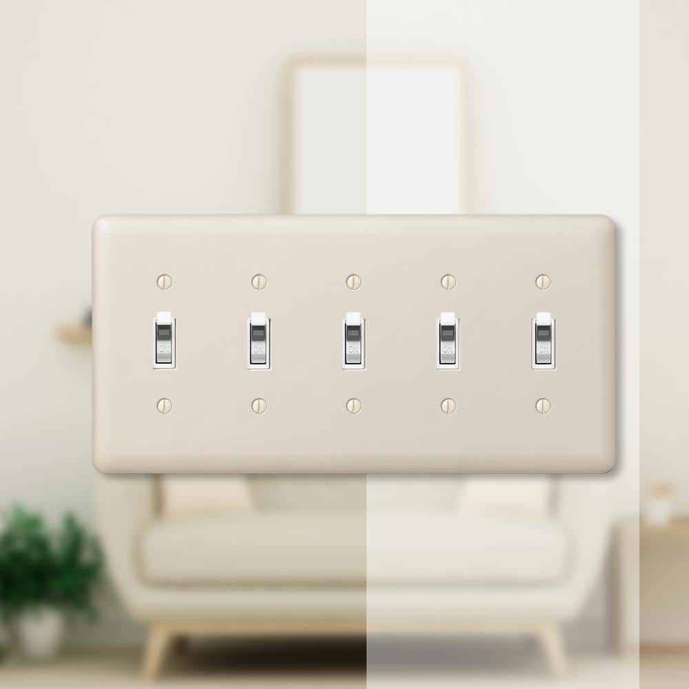 Light Almond Steel 5 Toggle Wall Plate
