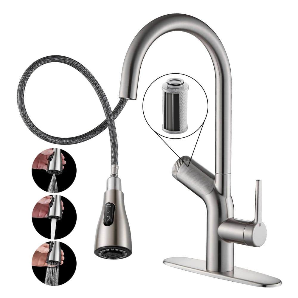 Gooseneck Filter Single Handle Pull Down Sprayer Kitchen Faucet with Deckplate Pull Out Sink Faucet in Brushed Nickel price history on PriceWatchPro