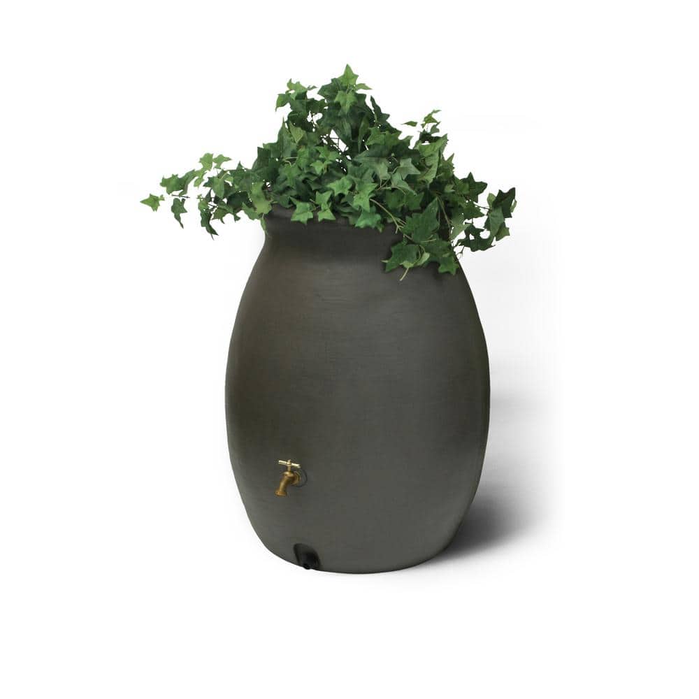 Algreen 50 Gallon Brownstone Plastic Rainwater Collection Barrel