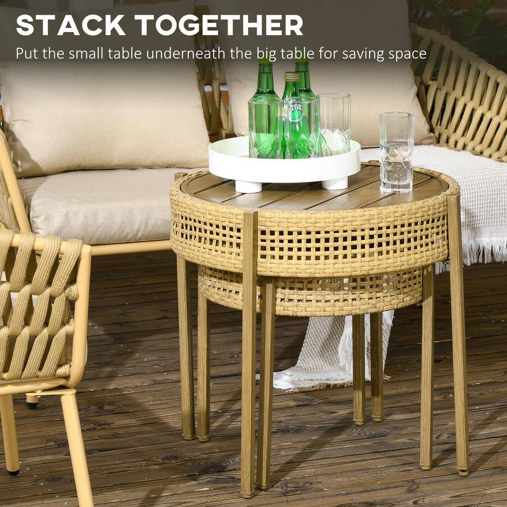Brown Steel and Rattan Round Outdoor Accent Table Set