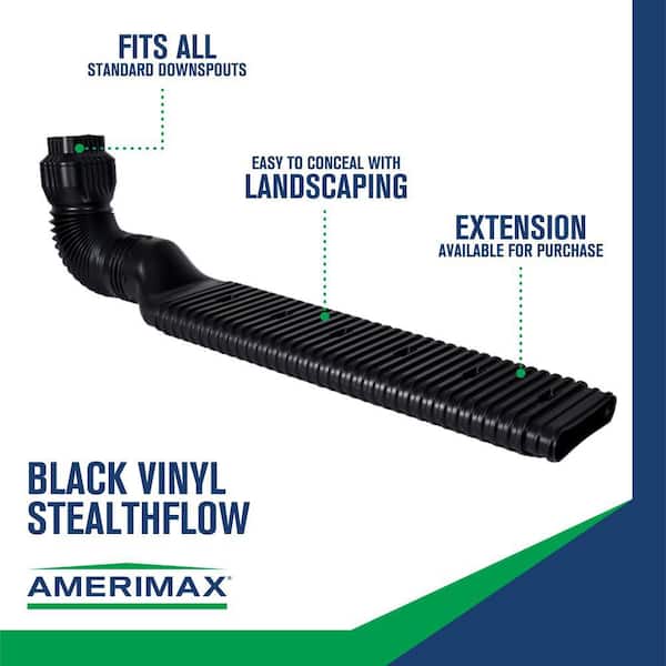 Amerimax Home Products - Stealth Flow 43 in. Black Vinyl Low Profile Downspout Extension Kit