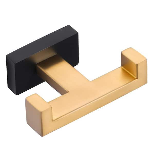Wall Mount Stainless Steel J-Hook 2-Prong Robe/Towel Hook Smooth Square Coat Hat Towel Hook in Black and Gold