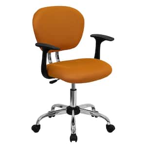 Mid-Back Orange Mesh Swivel Task Chair with Chrome Base and Arms