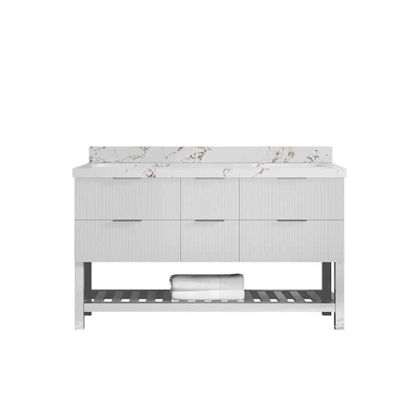 Willow Collections Catalina 60 in. Double Sink Freestanding Fine Grain Bath Vanity with Viola Brown Qt. Top Unassembled