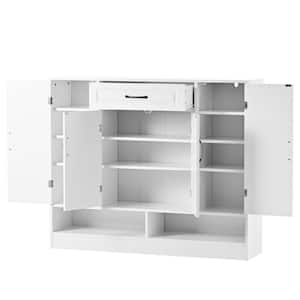 47.2 in. W x 11.8 in. D x 39.4 in. H White Wood Linen Cabinet with Doors, Drawer, Open Shelves and Adjustable Shelves