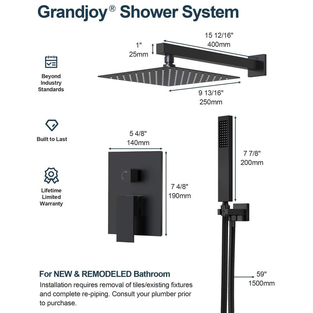 Matte Black Adjustable Rain Shower Head System with Handheld