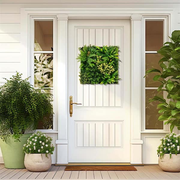 20 in. Green Square Framed Artificial Leaf Wall Art with 11-Types of Mixed Faux Plants (Set of 2)
