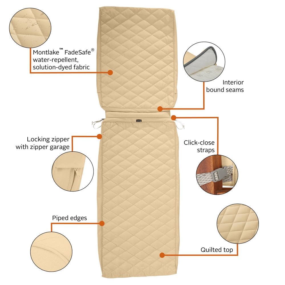Chamomile Quilted Outdoor Chaise Lounge Cushion Cover, 72" x 21"