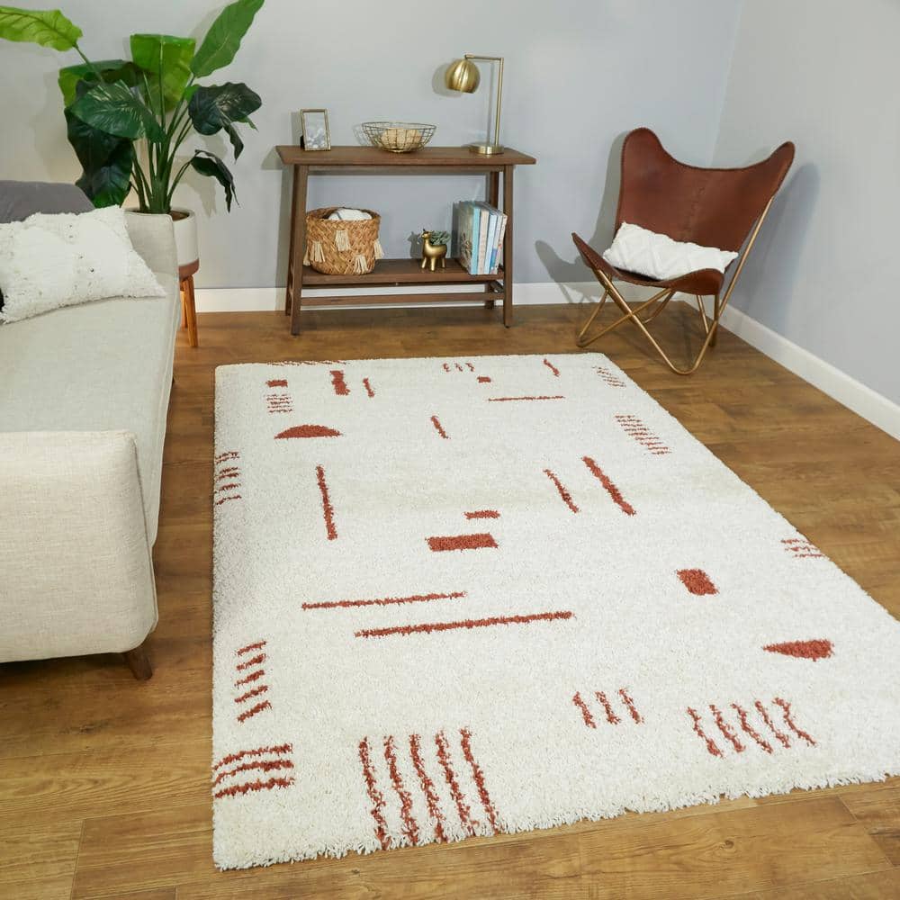 Kids' Geometric Shag Rust & White 5'3" x 7' Area Rug