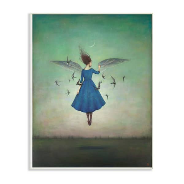 Stupell Industries 12.5 in. x 18.5 in. "Beauty and Birds at Night Blue and Teal Illustration" by Duy Huynh Wood Wall Art