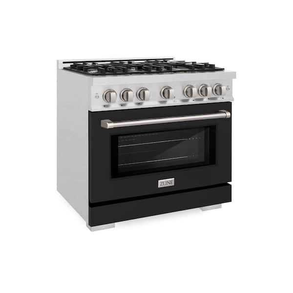 36 in. Select Dual Fuel Range with 6 Burners and Electric Convection Oven in Satin Stainless Steel with Black Matte Door