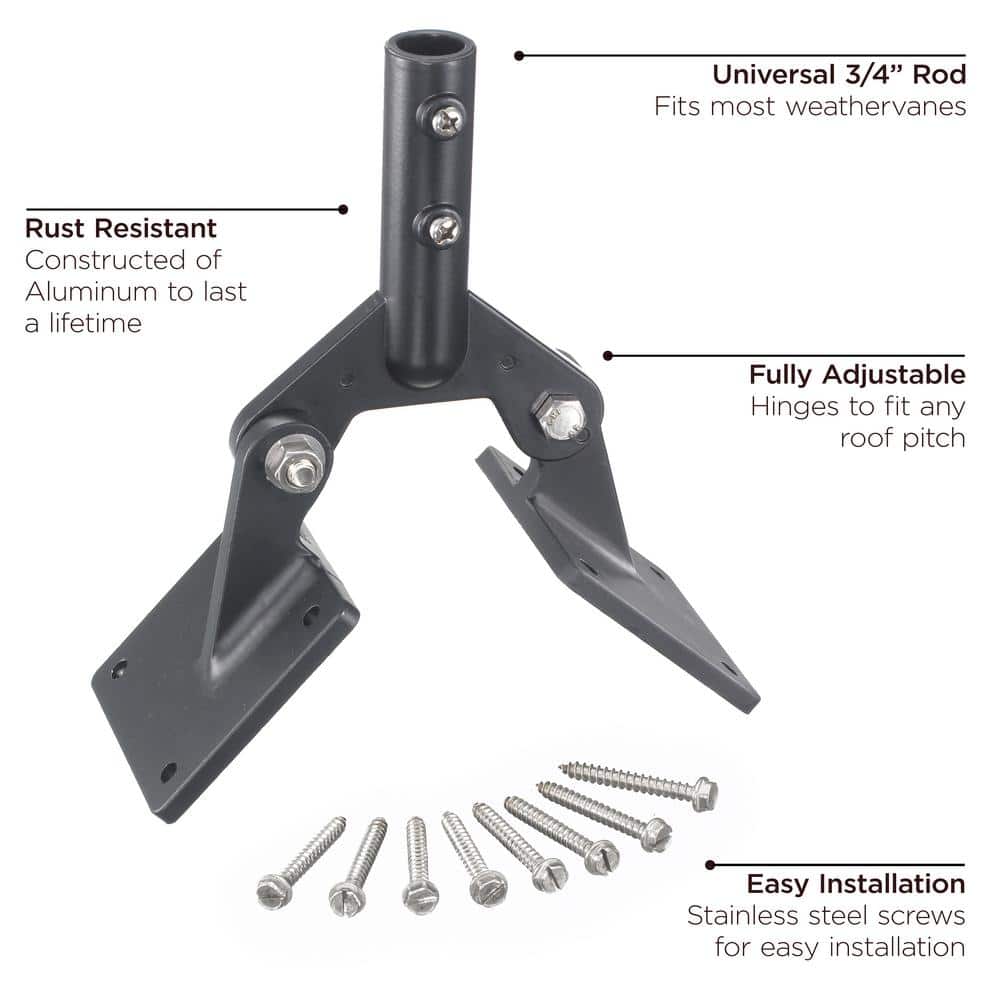 Adjustable Black Aluminum Weathervane Roof Mount with Screws