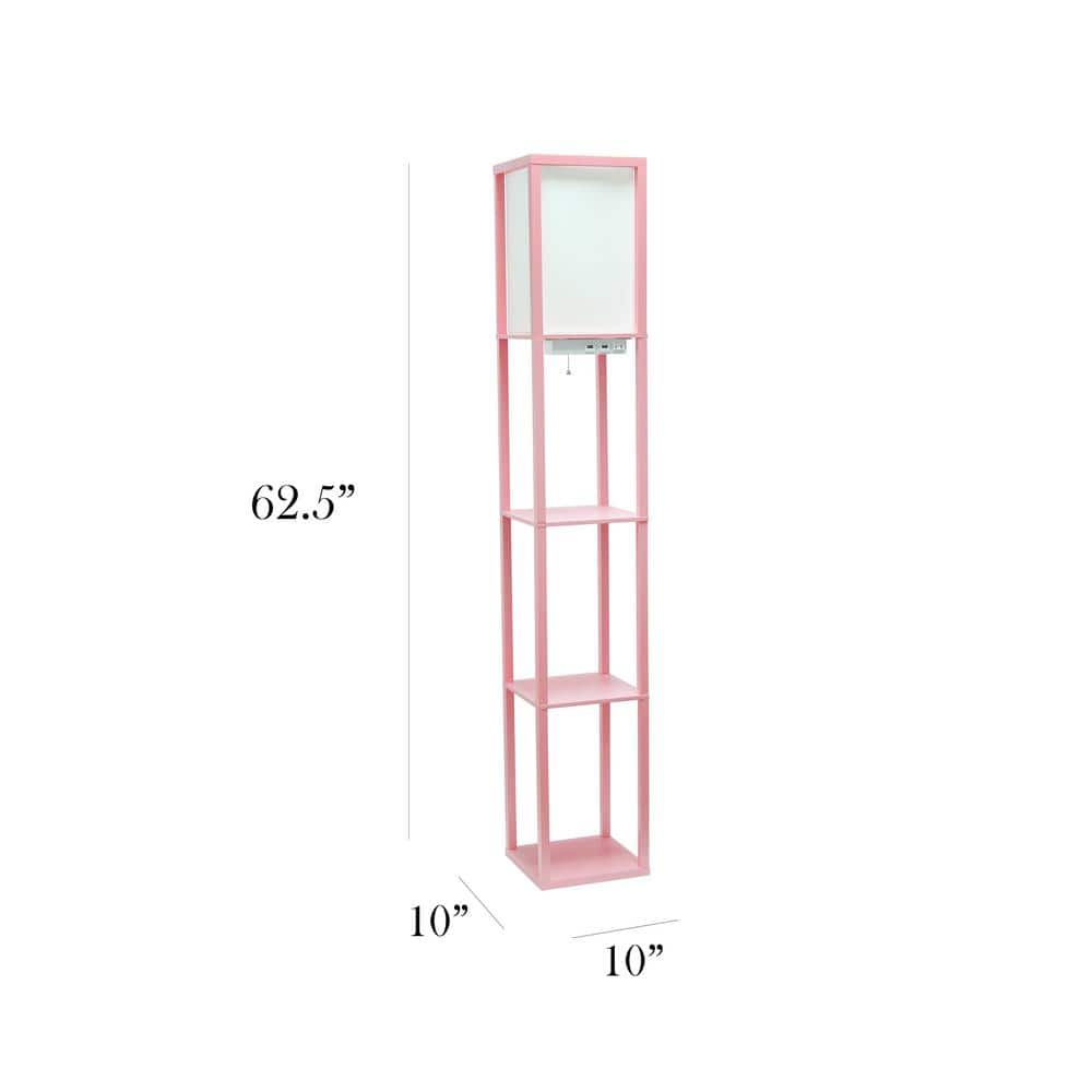 Light Pink Etagere Floor Lamp with USB Ports and Linen Shade