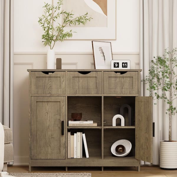 Tileon Storage Cabinets, Wooden Floor Cabinet, with Drawers and Shelves Storage Cabinet in Gray