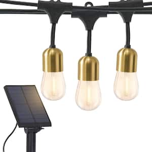 Ambience Glow 12-Light 28 ft. Outdoor Solar 1W 2700k LED S14 Hanging Edison Bulb String-Light