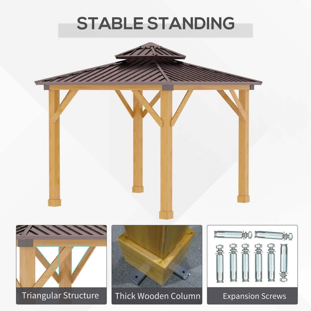 10x10 Brown Hardtop Patio Gazebo with Wooden Frame