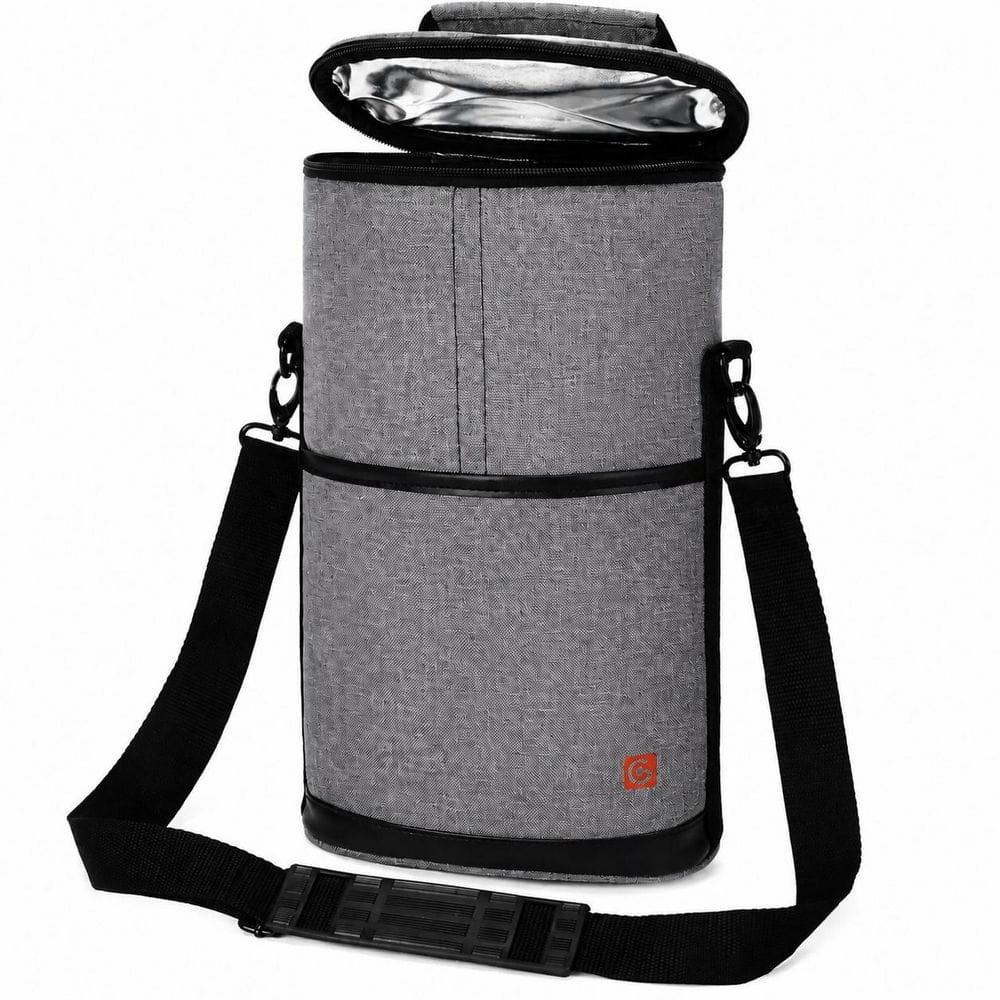 Portable Gray Wine Bottle Caddy for 2 Bottles with Insulated Cooler Compartment, Glasses and Corkscrew price history on PriceWatchPro