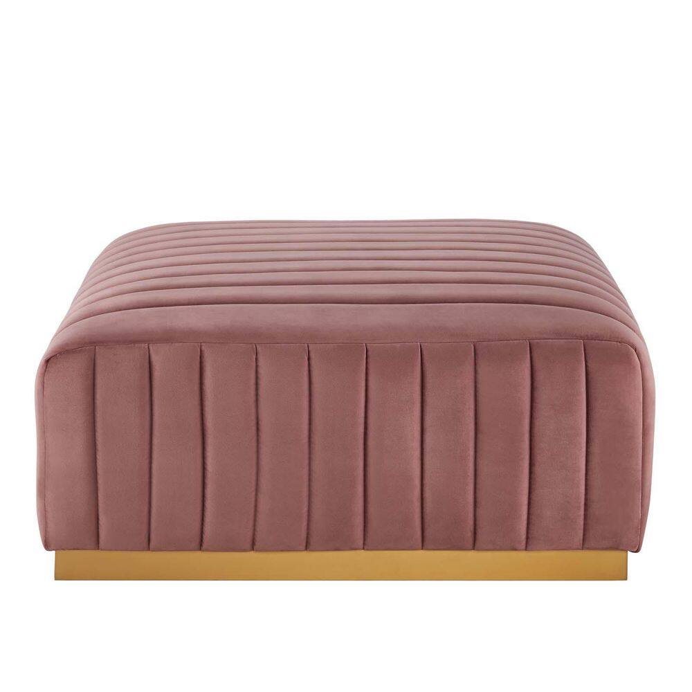 Dusty Rose Velvet Tufted Ottoman with Brushed Gold Base