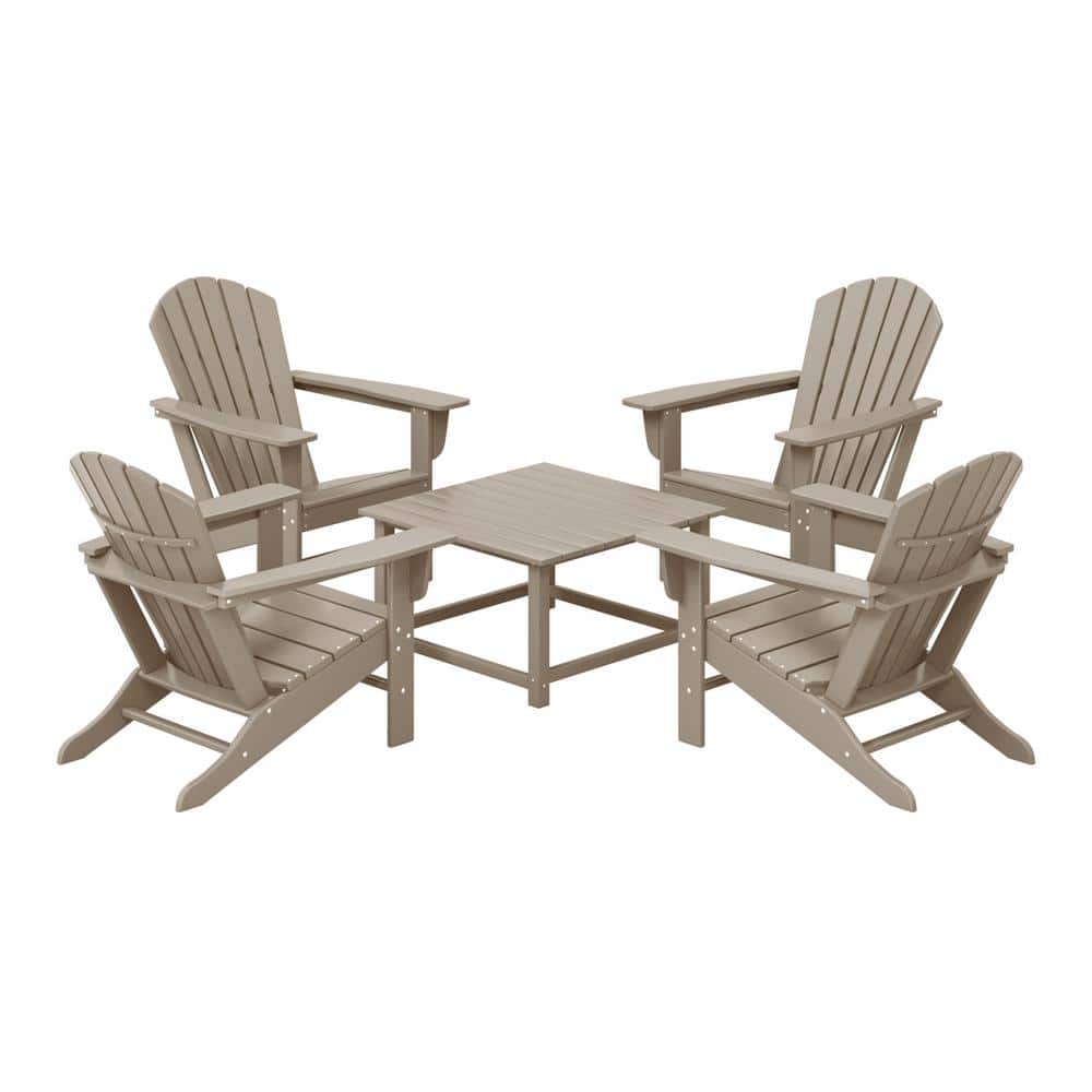 Altura Fade Resistant HDPE Plastic Weathered 5PC Adirondack Chair Outdoor Patio Conversation Set, Square Coffee Table price history on PriceWatchPro