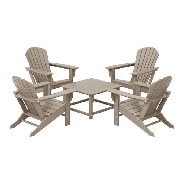 WESTIN OUTDOOR Altura Fade Resistant HDPE Plastic Weathered 5PC Adirondack Chair Outdoor Patio Conversation Set, Square Coffee Table
