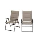 Hampton bay mix and match folding steel online sling outdoor dining chair in riverbed taupe