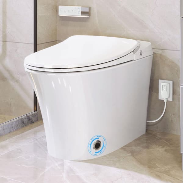 1/1.28 GPF Elongated Smart Toilet in White with Foot Sensor Flush, Knob Control, Adjustable Temp Heated Seat