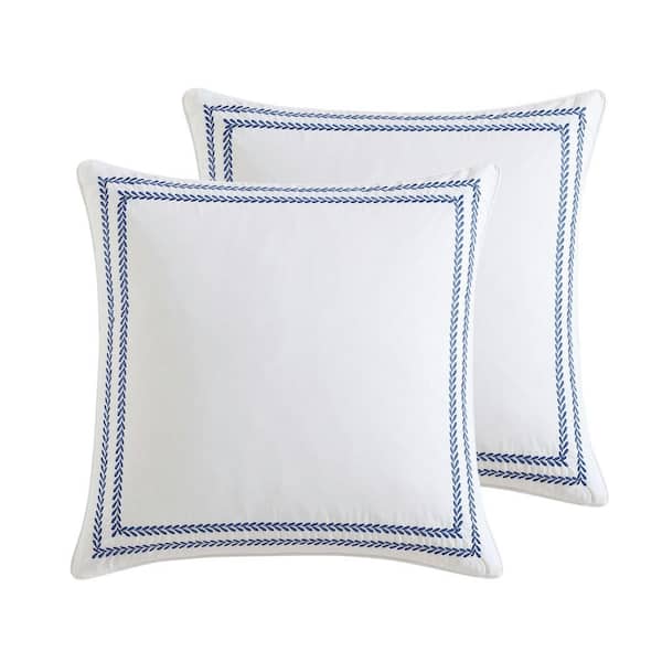 Laura Ashley Bedford Embroidered Blue Cotton Throw Pillow