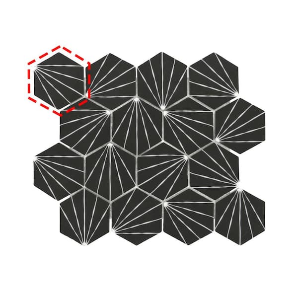 sunwings Art Deco Black Hexagon 6 in. x 6 in. Recycled Glass Matte Patterned Mosaic Floor and Wall Tile (0.25 sq.ft.)