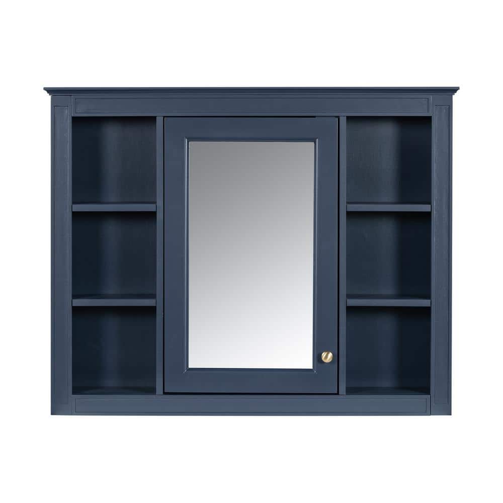 35.03 in. W x 27.5 in. H Blue Rectangular Wood MDF Medicine Cabinet with Mirror, 6-Open Shelves price history on PriceWatchPro