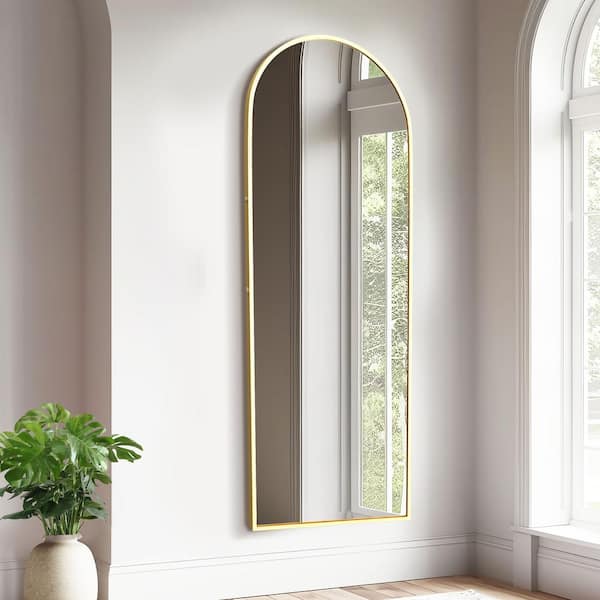Lirago 24 in. W. x 67 in. H Full Length Arched Free Standing Body Mirror, Metal Framed Wall Mirror, Large Floor Mirror in Gold