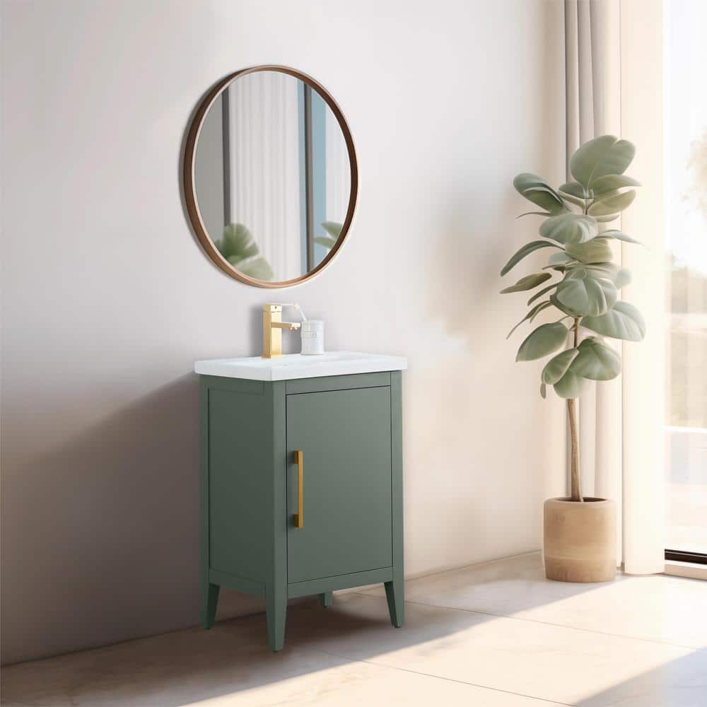 20'' Vintage Green Single Bathroom Vanity with Ceramic Top